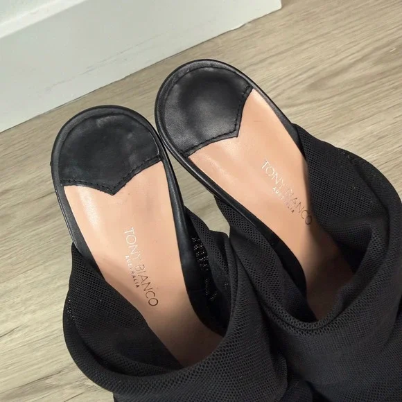 Tony Bianco Black Adee Mesh Ruched High Heel Mules - Picture 10 of 14